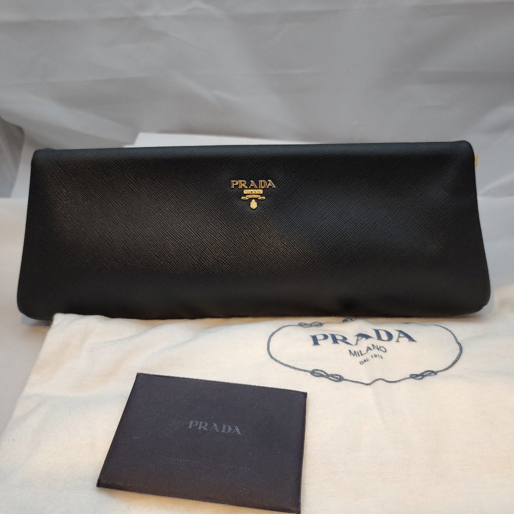 Prada Black Saffiano Leather East-West Frame Clutch Bag BP0323